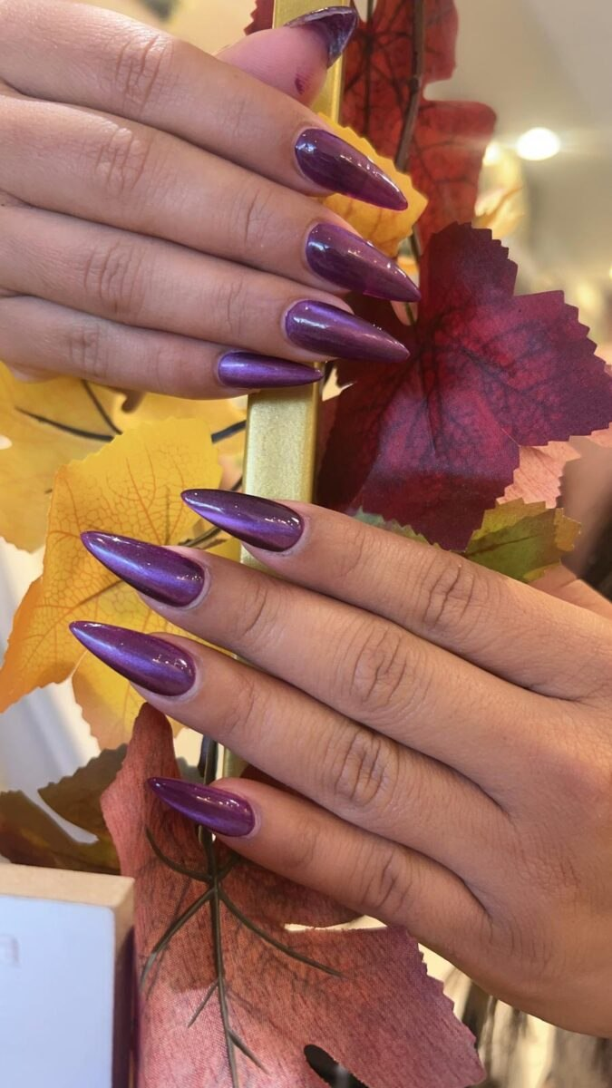 Purple chrome manicure