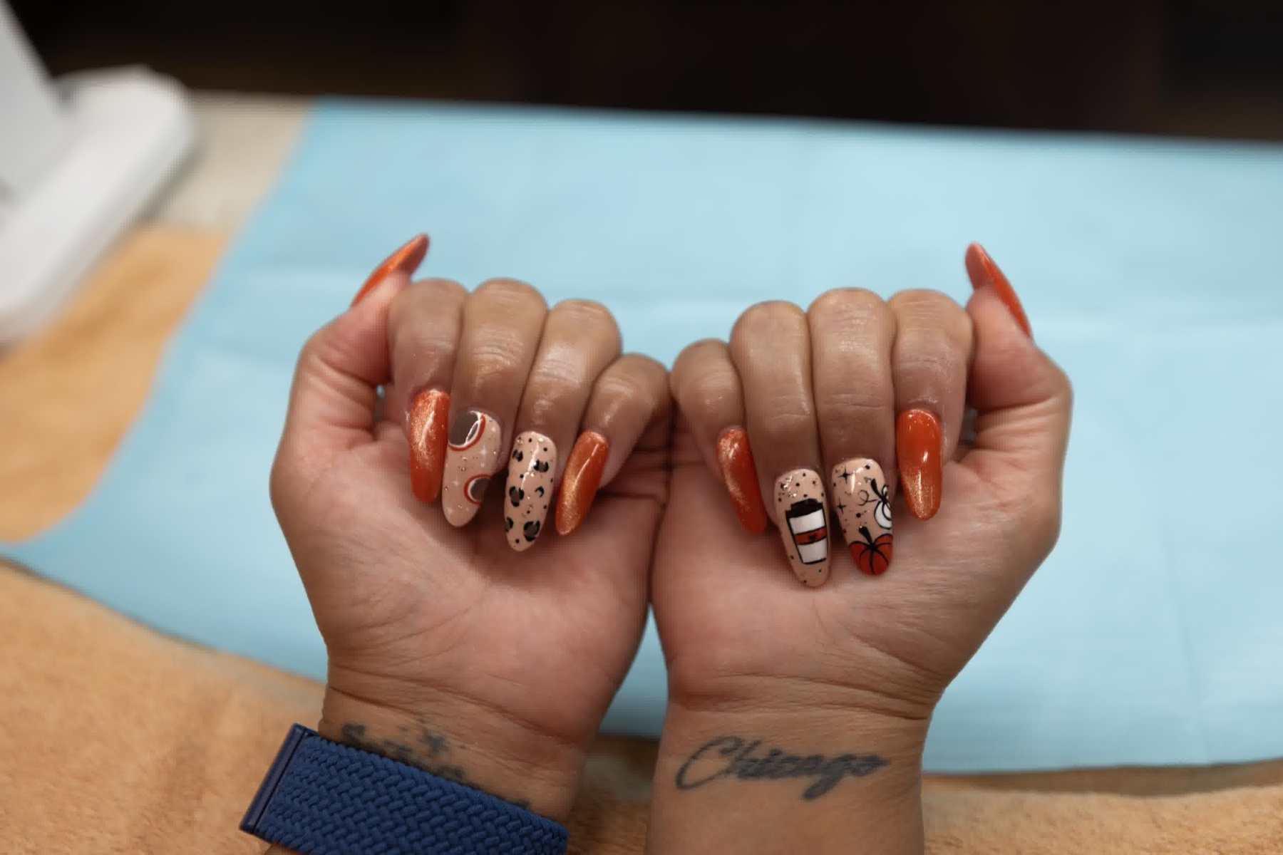 A decorative manicure design created by New Style Nail Spa