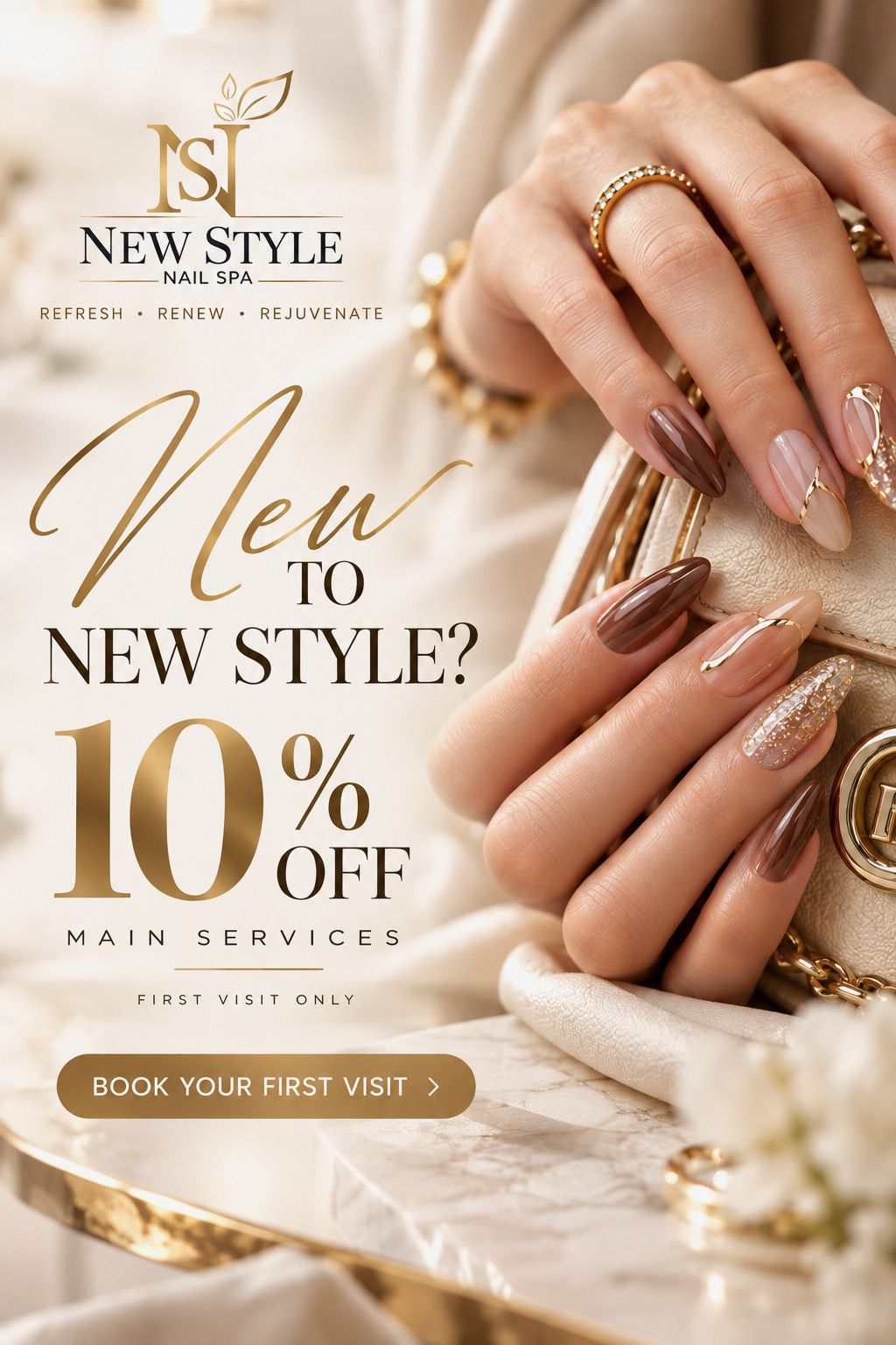 New Style Nail Spa new client offer for 10% off main services on the first visit