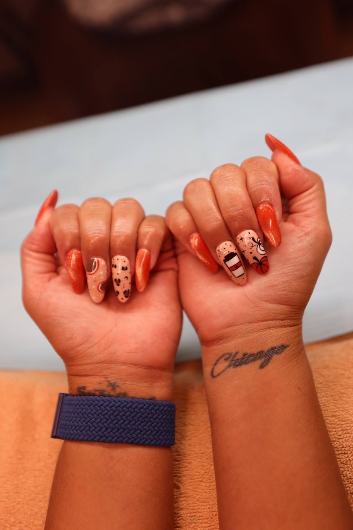 Orange autumn nail art